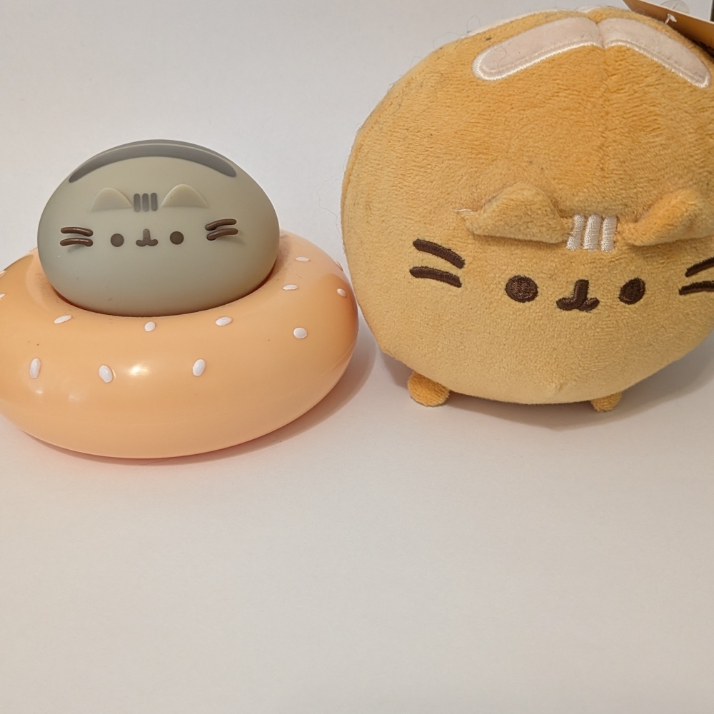 Cute Cat Plush Duo - Peach & Gray Kawaii Set